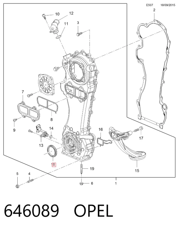Vedação dianteira de cambota de motor 646089 Opel