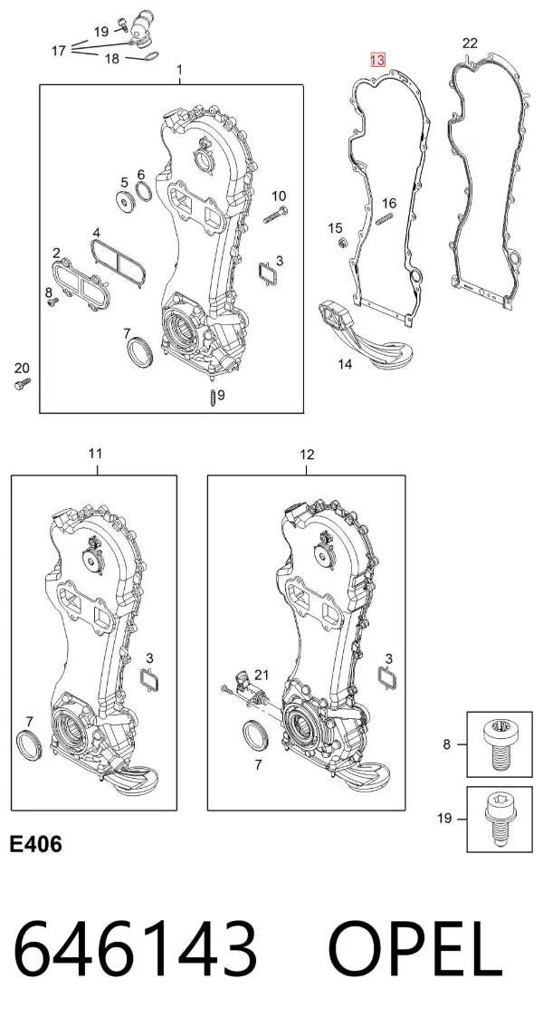 Vedante de tampa dianteira de motor 646143 Opel