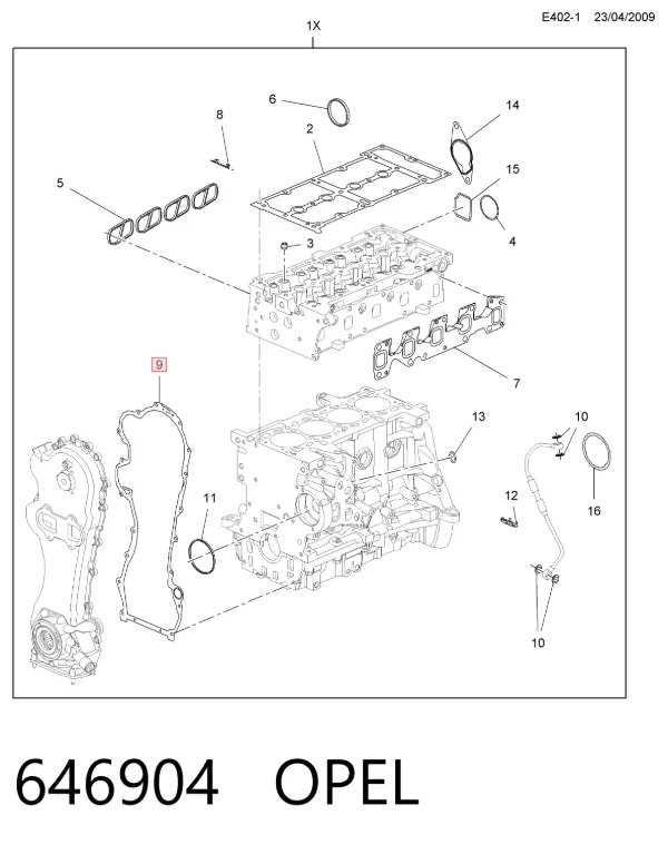 Vedante de tampa dianteira de motor 646904 Opel