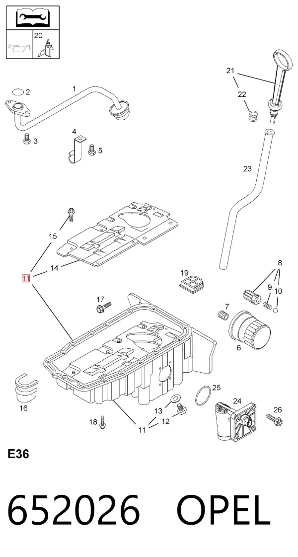 Panela de óleo de cárter do motor 652026 Opel