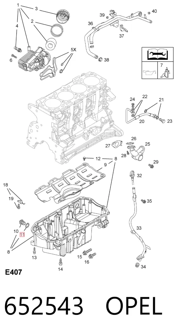 Vedante de rolha de panela de motor 652543 Opel
