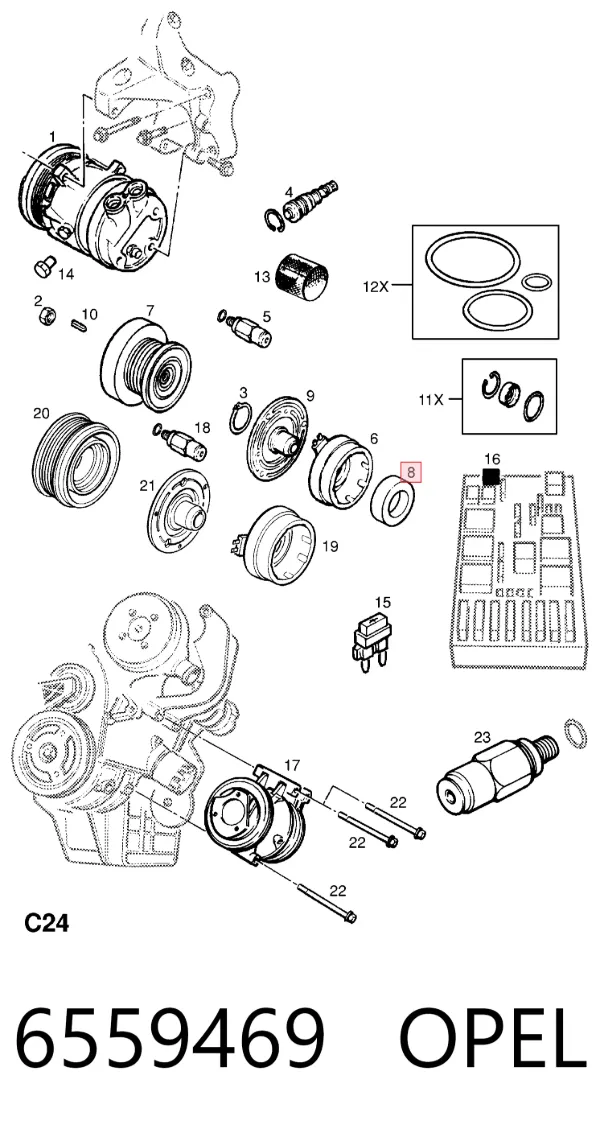 Rolamento de acoplamento do compressor de aparelho de ar condicionado 6559469 Opel