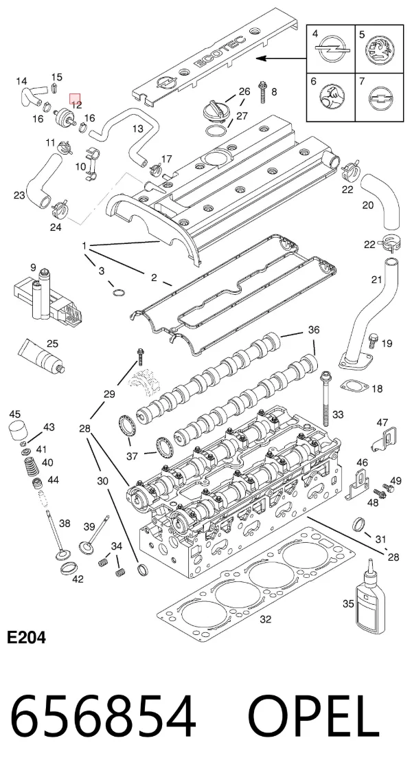 Válvula PCV de ventilação dos gases de cárter 656854 Opel