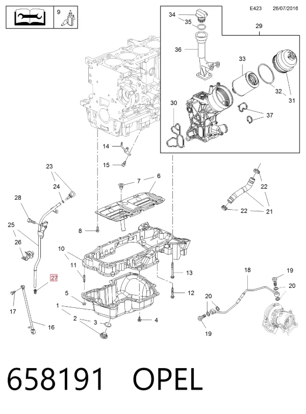 Anel de vedação da guia de sonda do nível de óleo de motor 658191 Opel