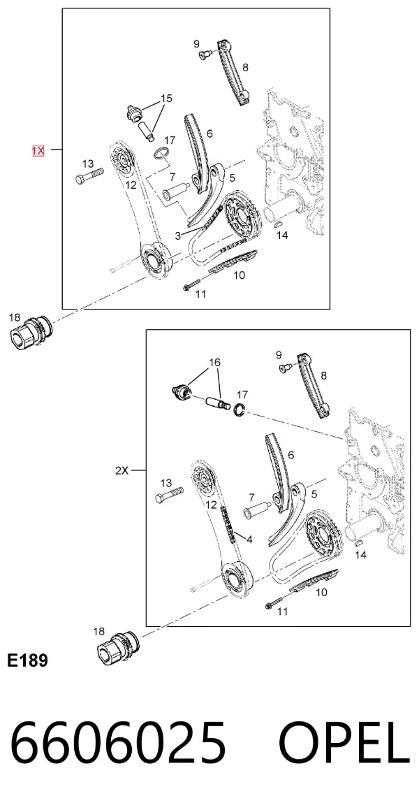 Cadeia do mecanismo de distribuição de gás, kit 6606025 Opel