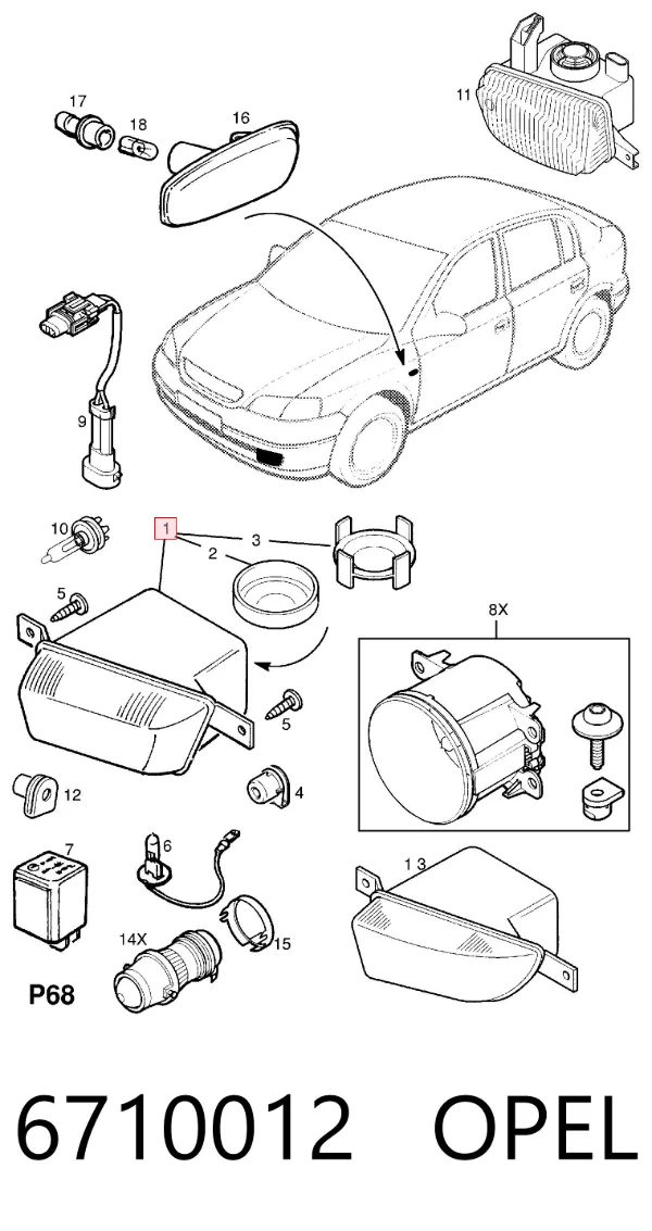 Luzes de nevoeiro direitas 6710012 Opel