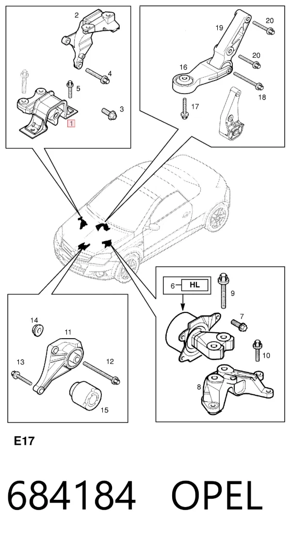 Coxim (suporte) direito de motor 684184 Opel