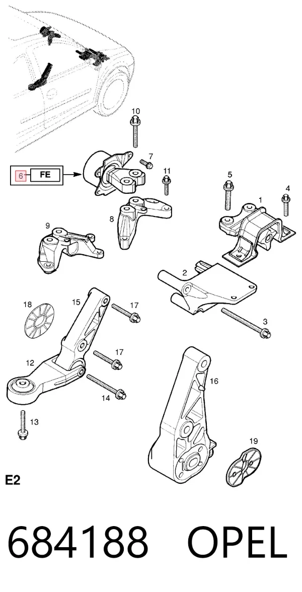 Coxim (suporte) esquerdo de motor 684188 Opel