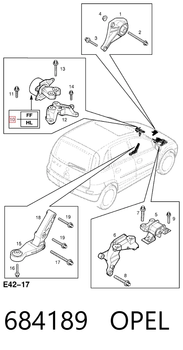 Coxim (suporte) esquerdo de motor 684189 Opel