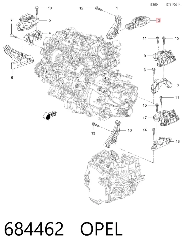 Coxim (suporte) traseiro de motor 684462 Opel