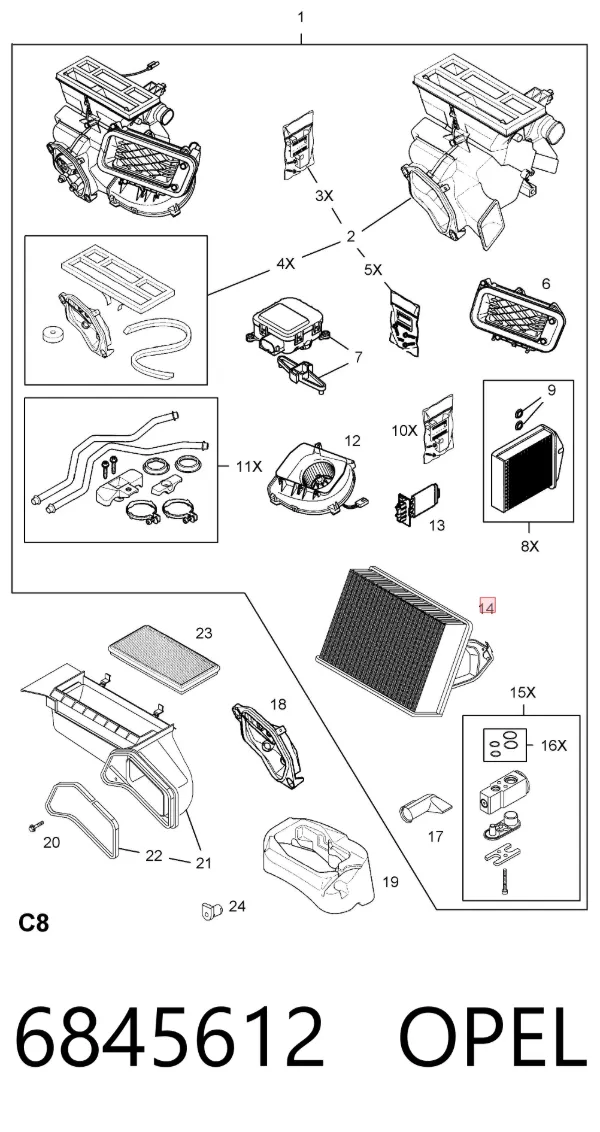 Vaporizador de aparelho de ar condicionado 6845612 Opel