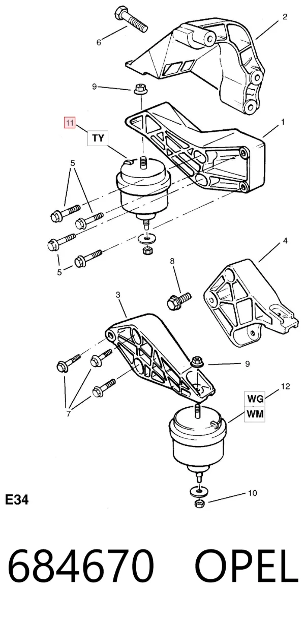Coxim (suporte) direito de motor 684670 Opel
