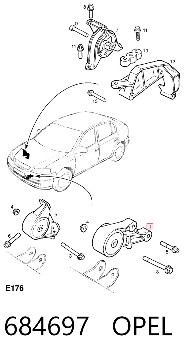 Coxim (suporte) dianteiro de motor 684697 Opel