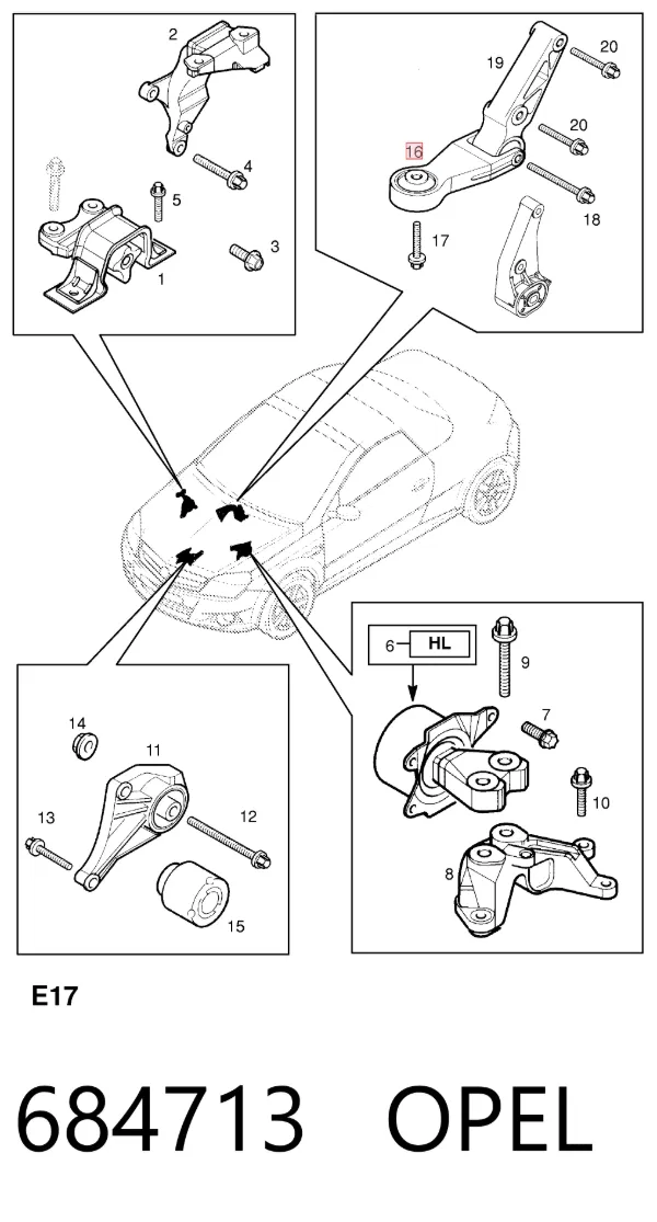 Coxim (suporte) traseiro de motor 684713 Opel