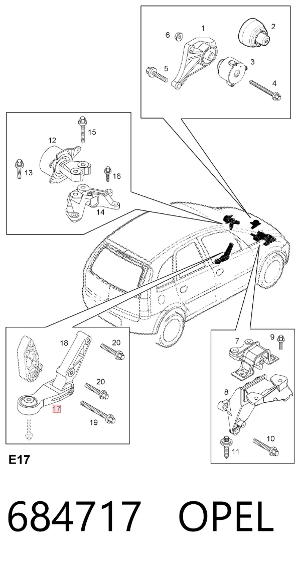 Coxim (suporte) traseiro de motor 684717 Opel