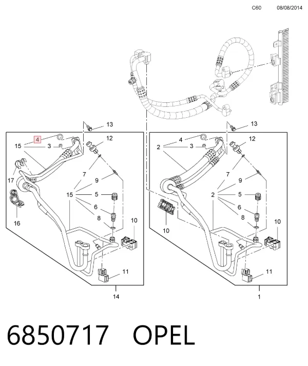 Vedante anular de mangueira do compressor de injeção 6850717 Opel