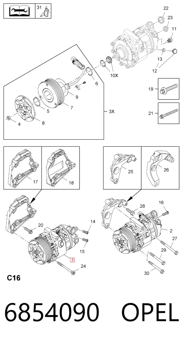 Compressor de aparelho de ar condicionado 6854090 Opel