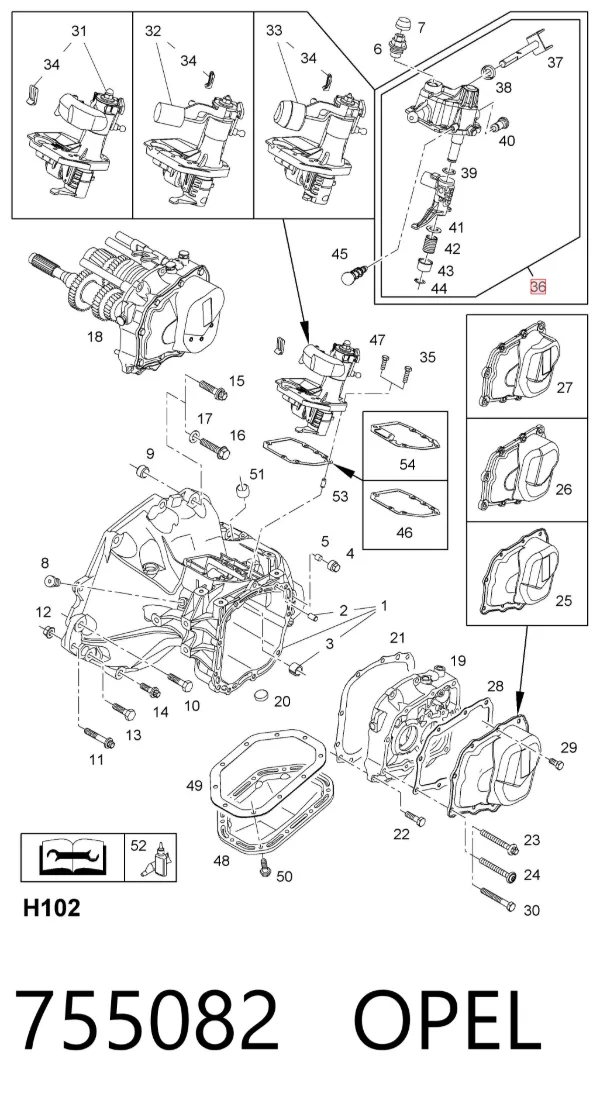 Tampa traseira da caixa de mudança 755082 Opel