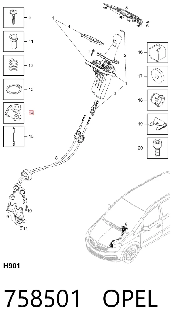Bucha do mecanismo de mudança (de ligação) 758501 Opel