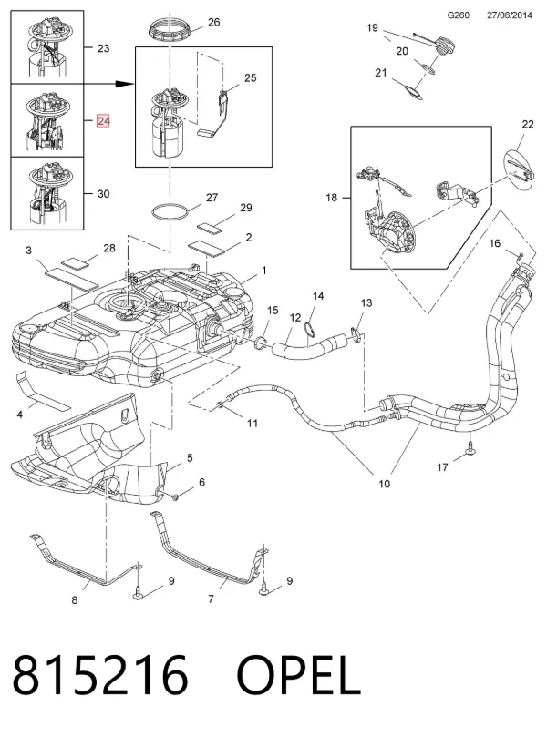 Módulo de bomba de combustível com sensor do nível de combustível 815216 Opel