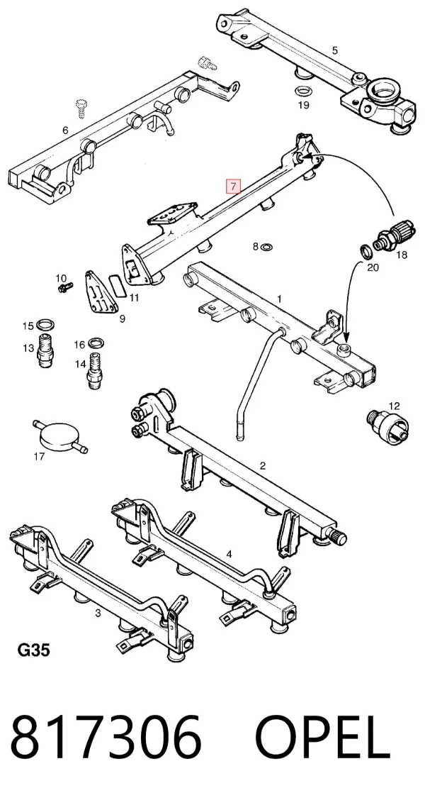 Distribuidor de combustível (rampa) 817306 Opel