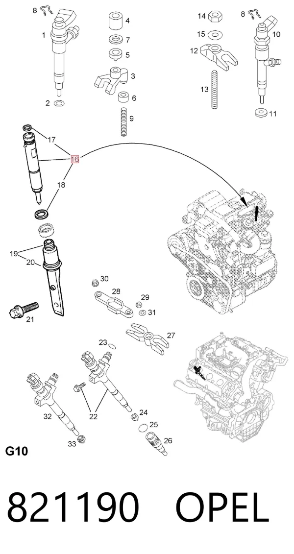 Injetor de injeção de combustível 821190 Opel