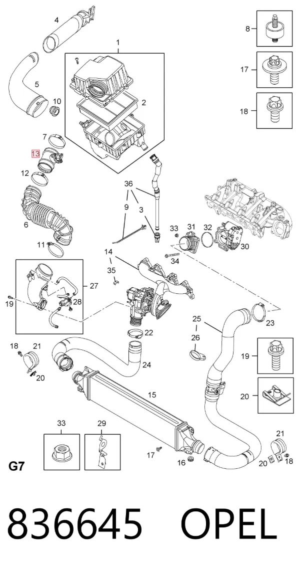 Sensor de fluxo (consumo) de ar, medidor de consumo M.A.F. - (Mass Airflow) 836645 Opel