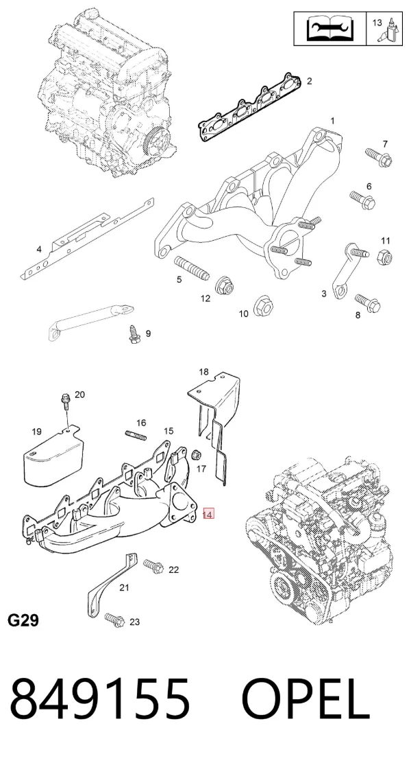 Tubo coletor de escape 849155 Opel