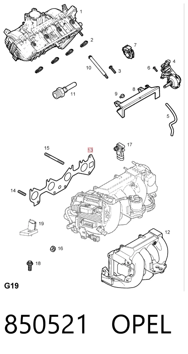 Vedante de tubo coletor de admissão 850521 Opel