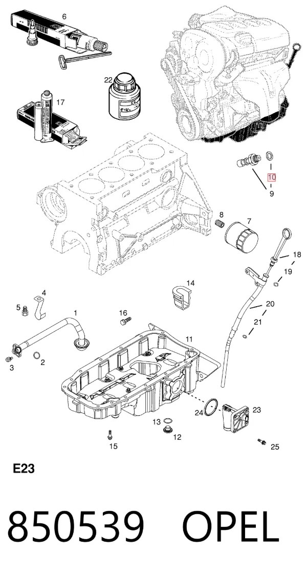 Vedante de rolha de panela de motor 850539 Opel