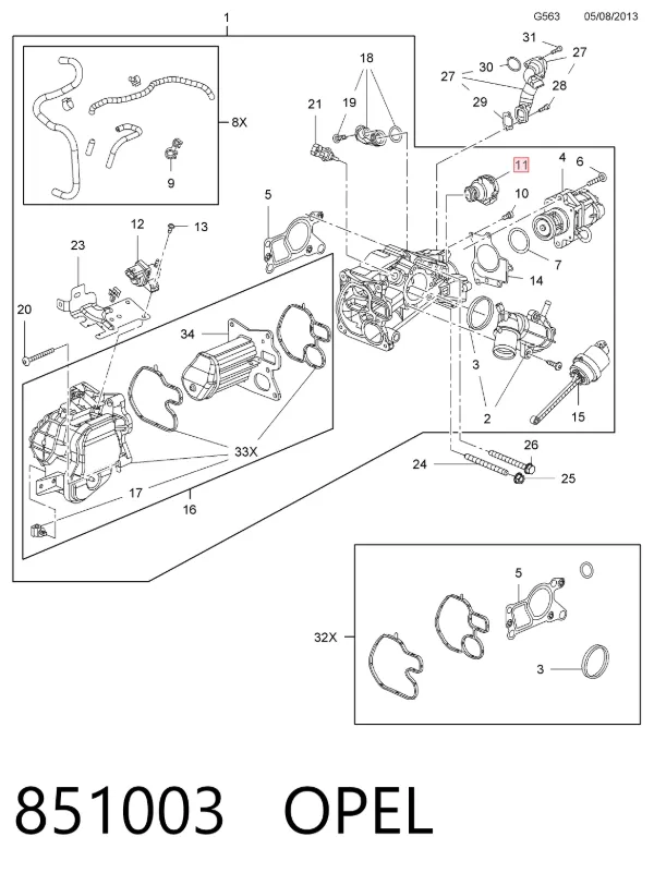 Cano derivado do sistema de recirculação dos gases de escape EGR 851003 Opel