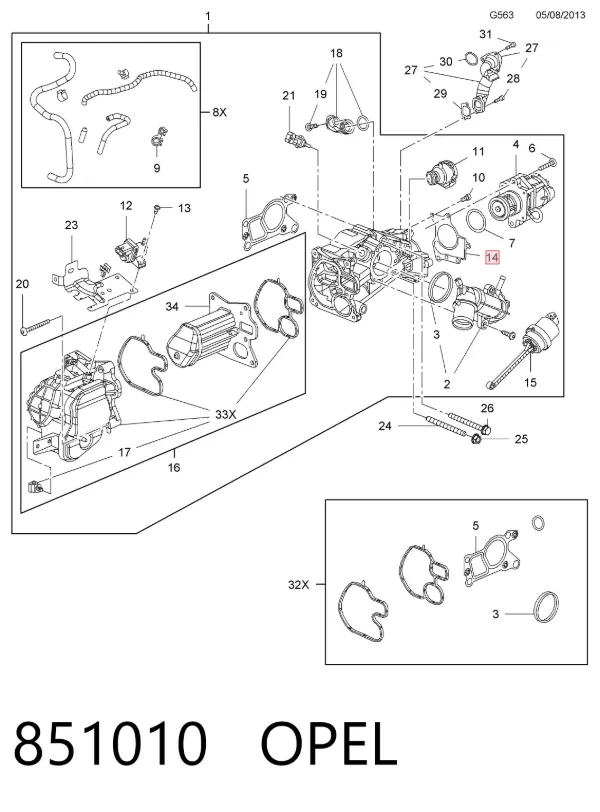 Vedante de válvula EGR de recirculação 851010 Opel
