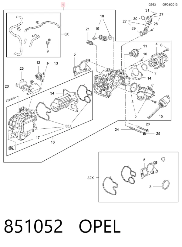 Radiador do sistema EGR de recirculação dos gases de escape 851052 Opel