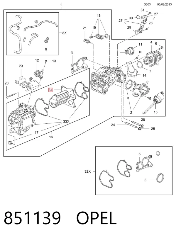 Radiador do sistema EGR de recirculação dos gases de escape 851139 Opel