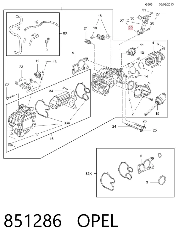 Vedante de válvula EGR de recirculação 851286 Opel