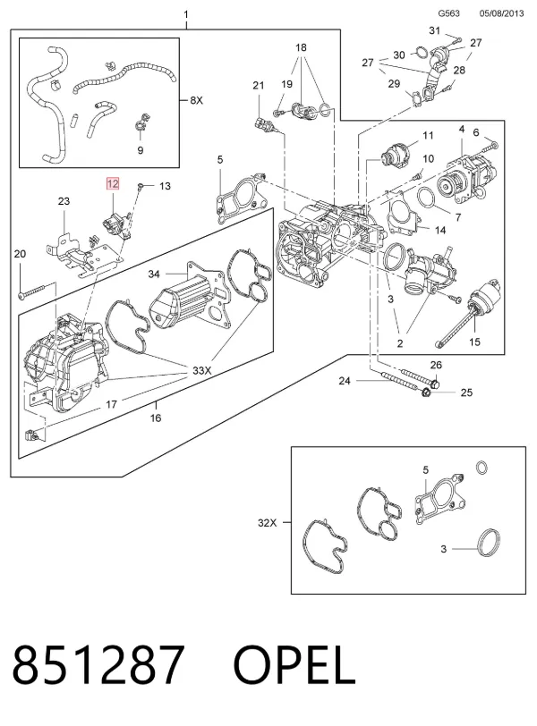 Válvula solenoide de regulação de comporta EGR 851287 Opel