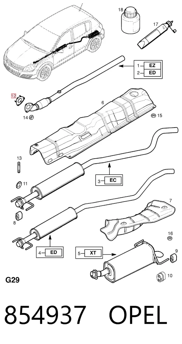 Vedante de tubo de admissão do silenciador 854937 Opel