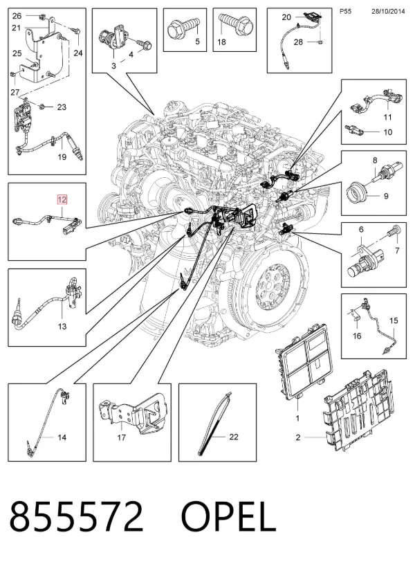 Sonda lambda, sensor de oxigênio até o catalisador 855572 Opel