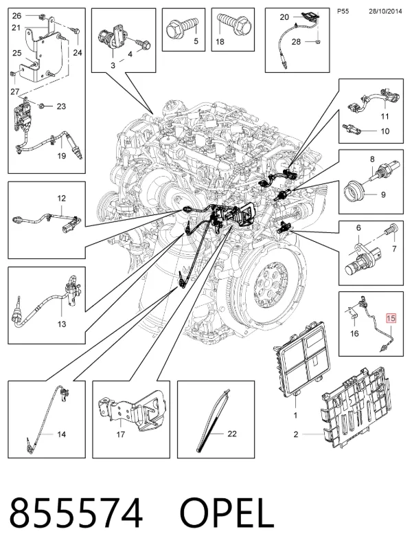 Sensor de temperatura dos gases de escape (GE), depois de filtro de partículas diesel 855574 Opel