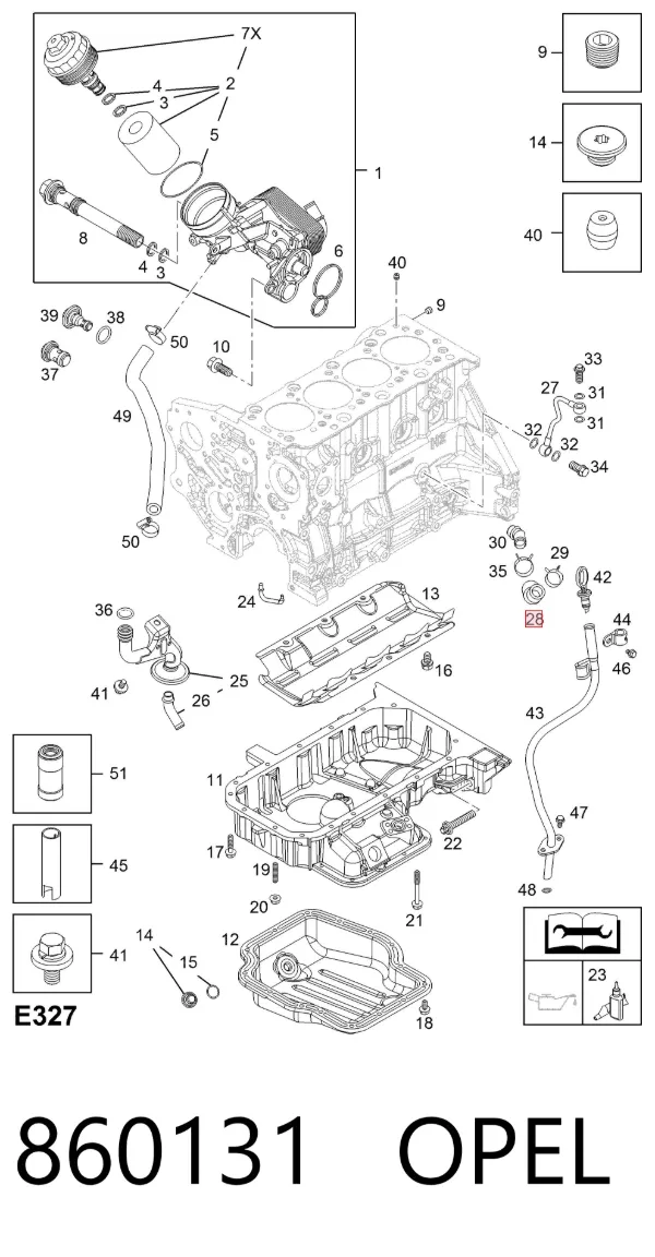 Tubo (mangueira) de derivação de óleo de turbina 860131 Opel