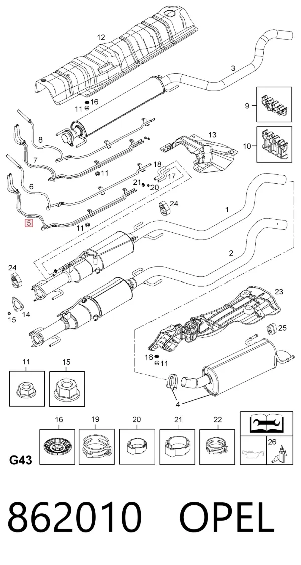 Tubo de sensor de pressão dos gases de escape 862010 Opel