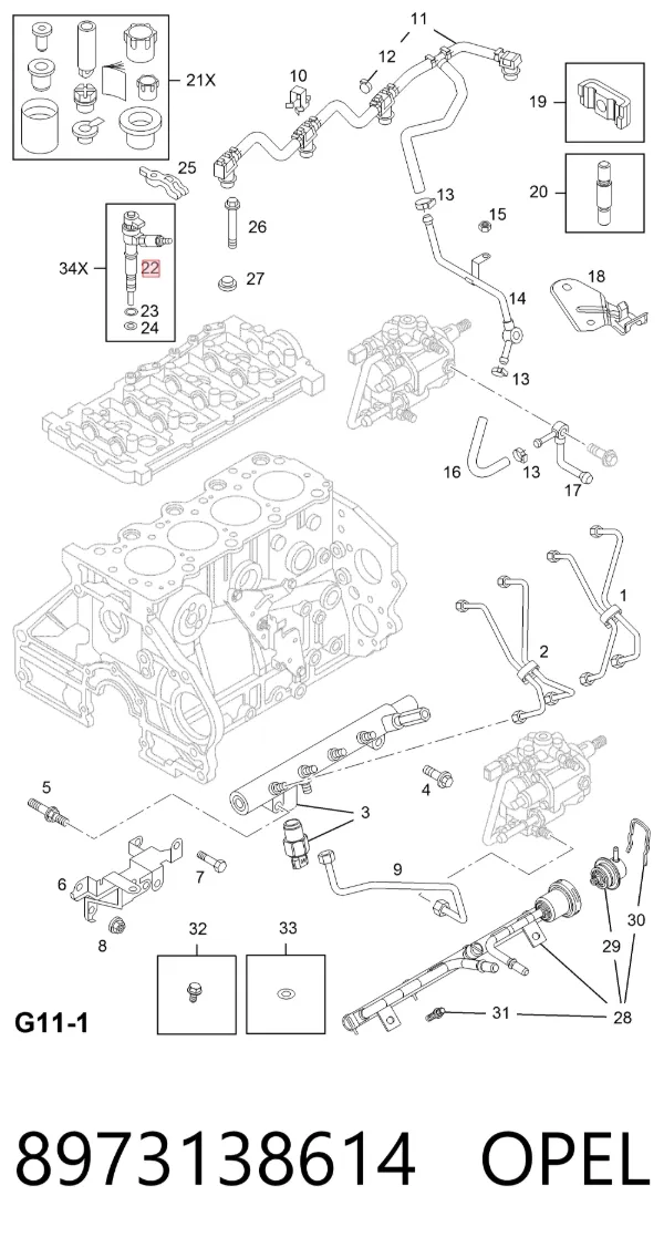 Injetor de injeção de combustível 8973138614 Opel