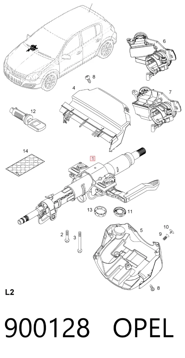 Coluna da direção 900128 Opel