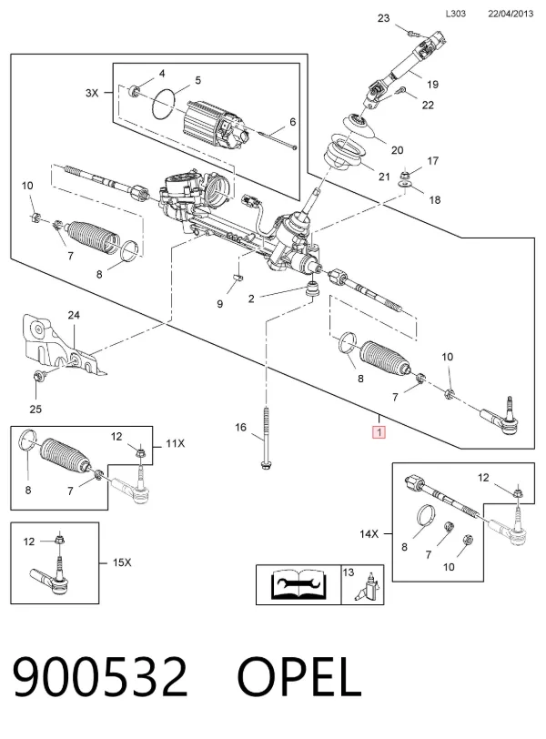 Cremalheira da direção 900532 Opel