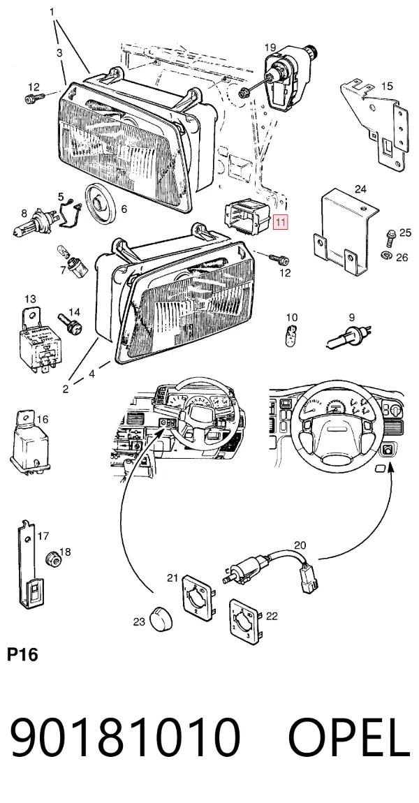 Consola (adaptador) de fixação das luzes dianteiras 90181010 Opel
