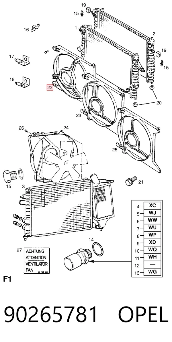 Difusor do radiador de aparelho de ar condicionado 90265781 Opel