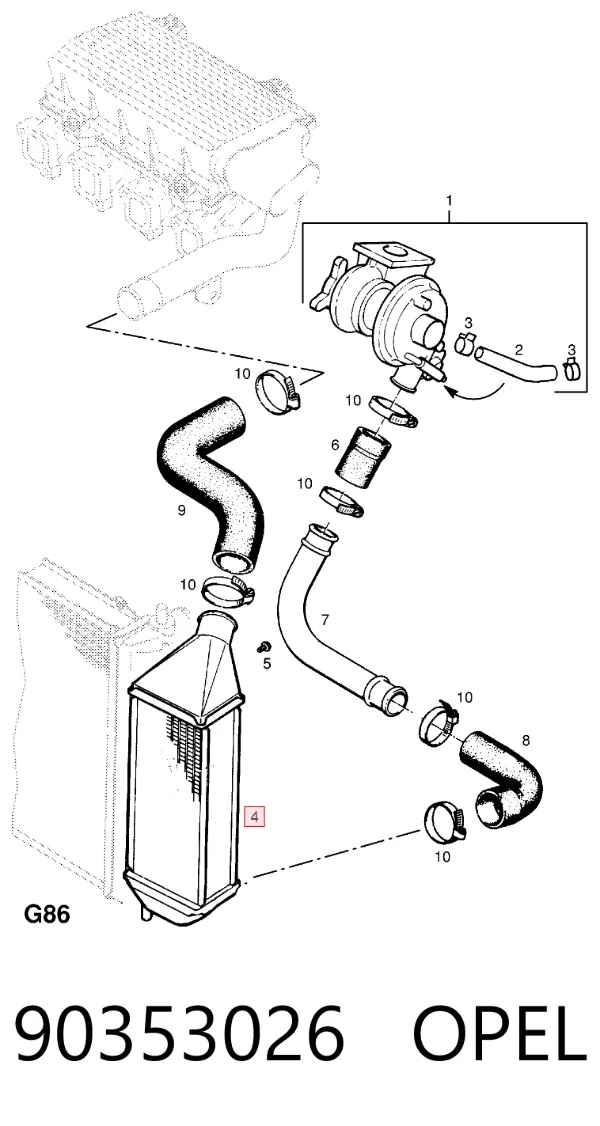 Radiador de intercooler 90353026 Opel