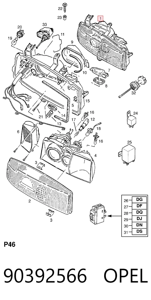 Luz esquerda 90392566 Opel