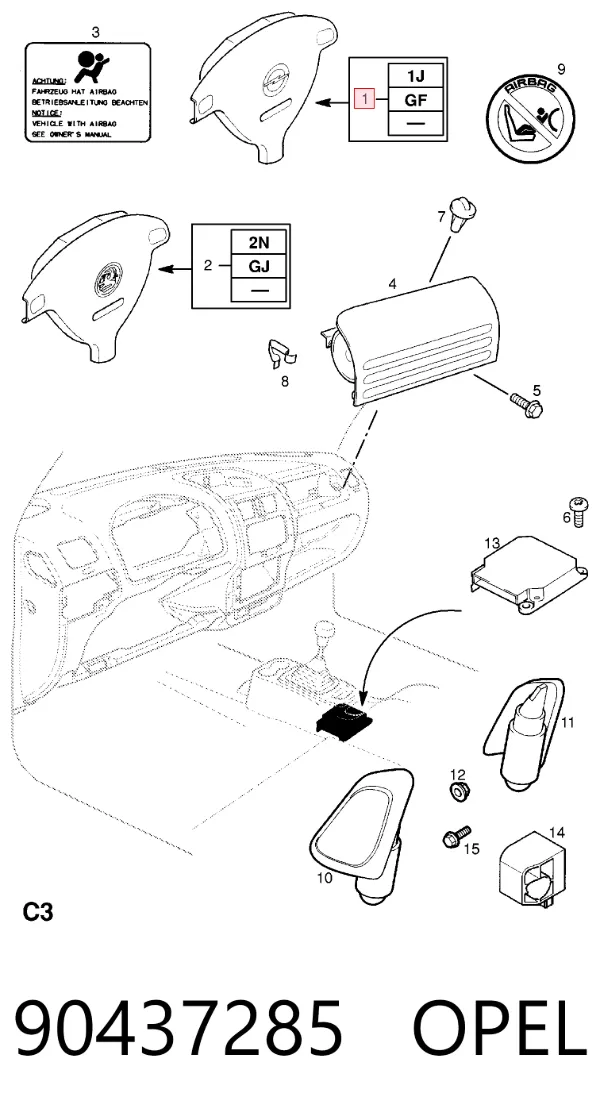 Cinto de segurança (AIRBAG) de condutor 90437285 Opel