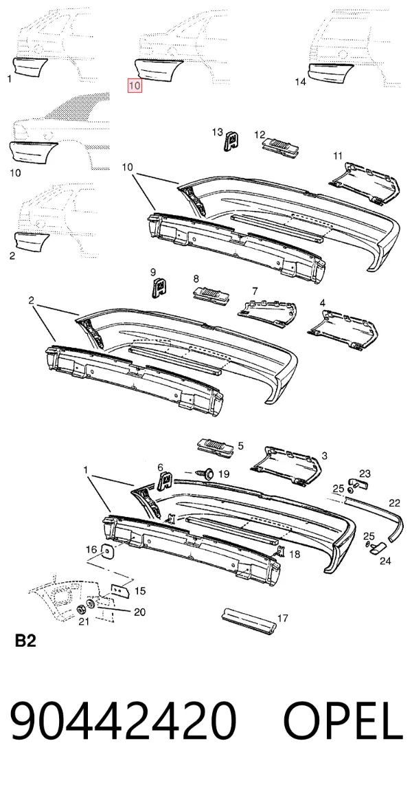 Pára-choque traseiro 90442420 Opel